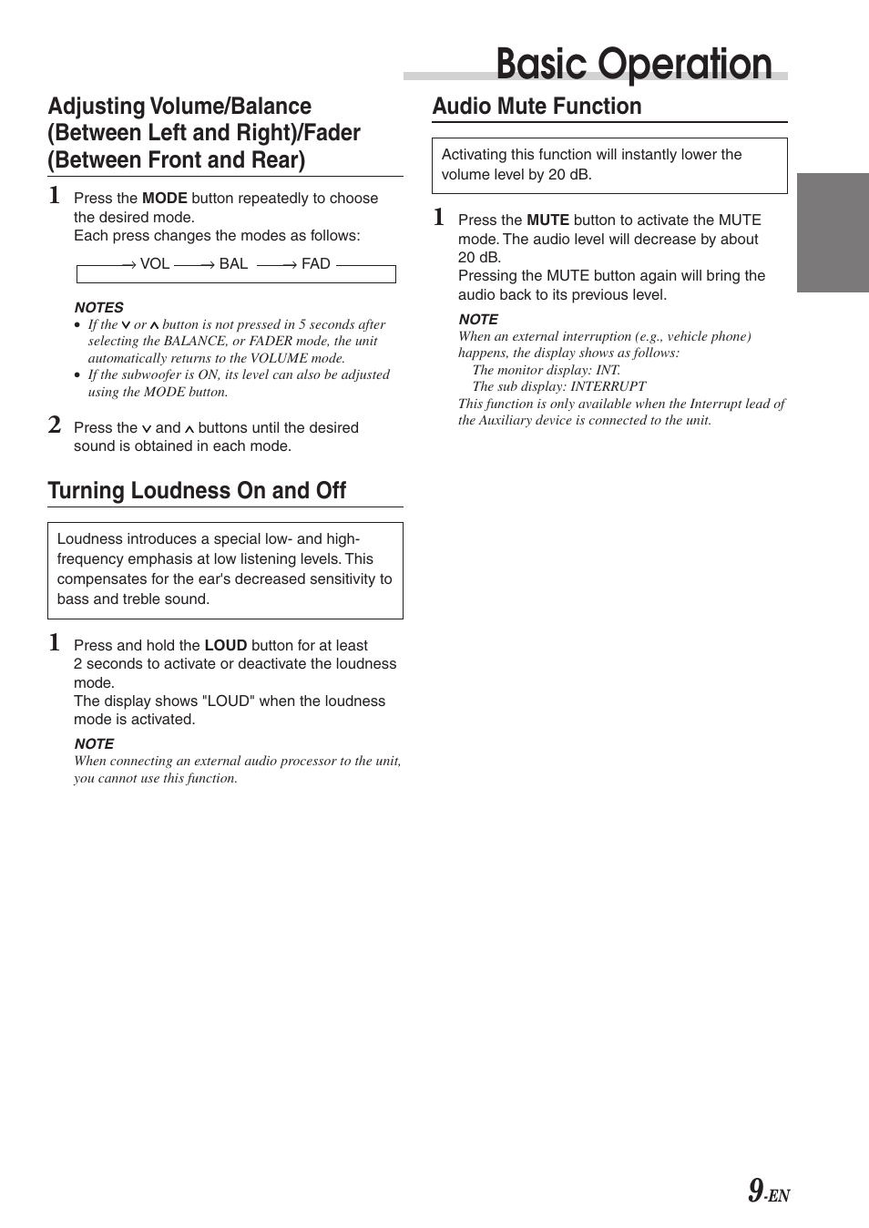 Basic operation, Turning loudness on and off, Audio mute function | Alpine CVA-1003R User Manual | Page 11 / 58