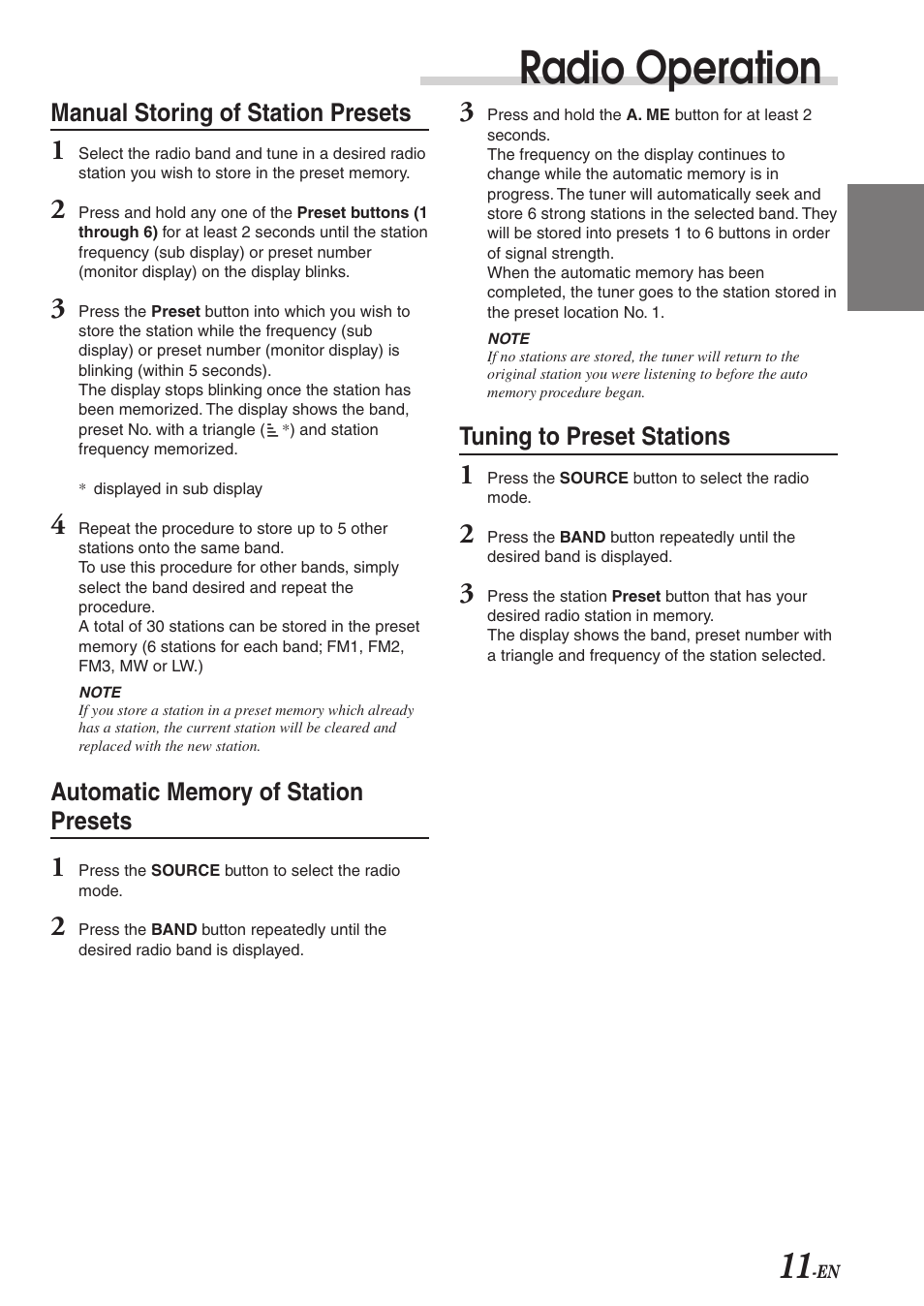 Radio operation | Alpine CVA-1003R User Manual | Page 13 / 58