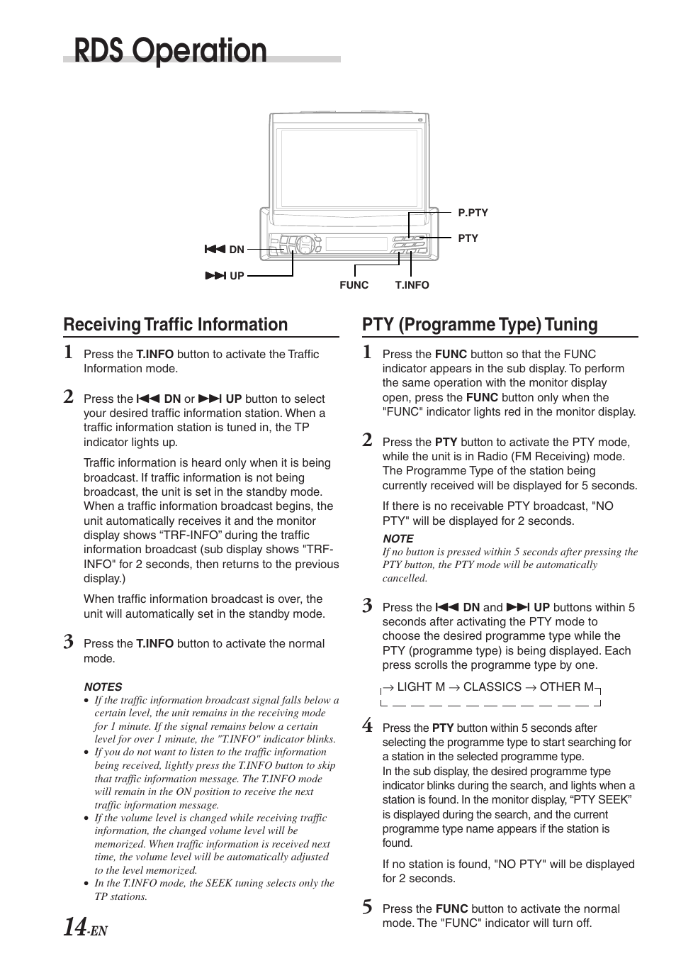 Rds operation, Receiving traffic information, Pty (programme type) tuning | Alpine CVA-1003R User Manual | Page 16 / 58
