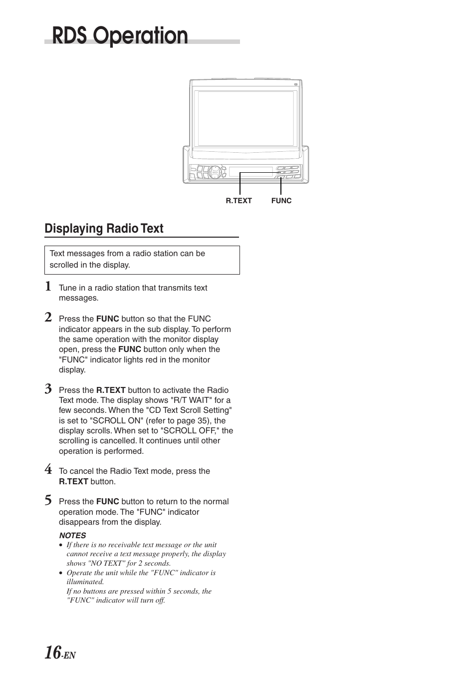 Rds operation, Displaying radio text | Alpine CVA-1003R User Manual | Page 18 / 58