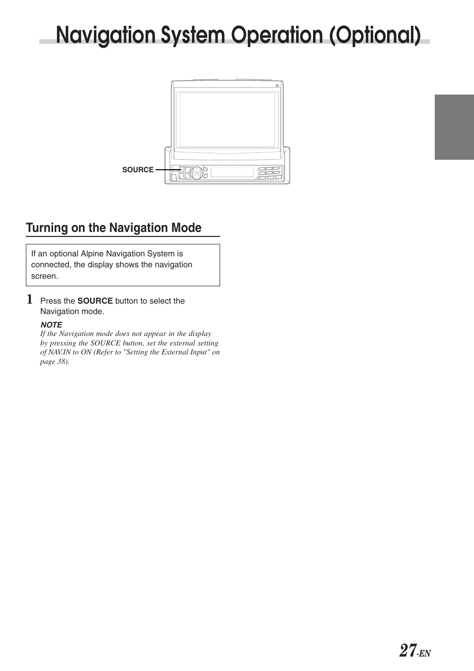 Navigation system operation (optional) | Alpine CVA-1003R User Manual | Page 29 / 58