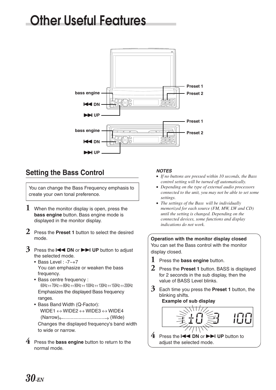 Other useful features, Setting the bass control | Alpine CVA-1003R User Manual | Page 32 / 58