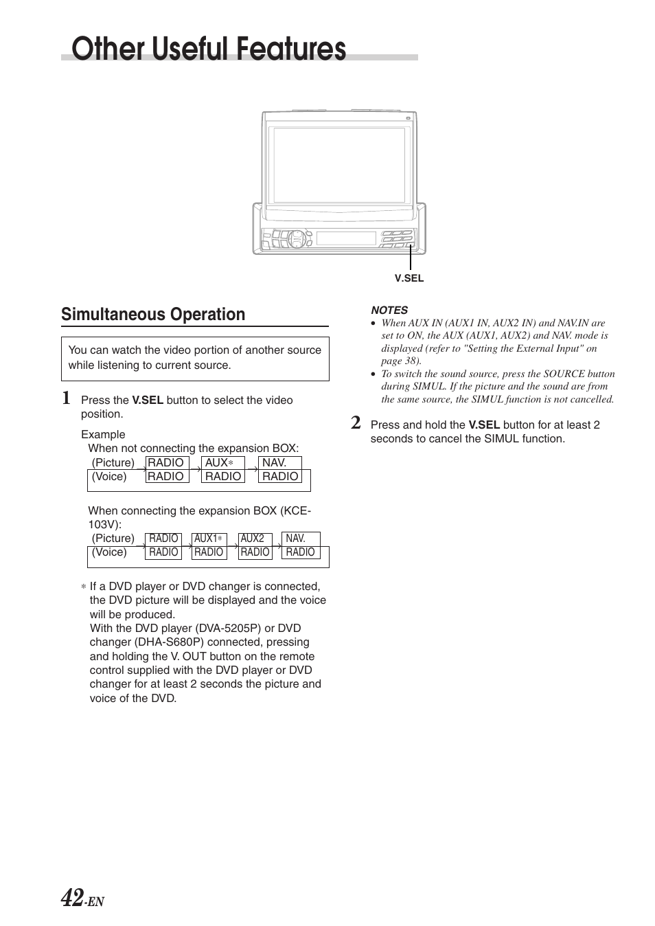 Other useful features, Simultaneous operation | Alpine CVA-1003R User Manual | Page 44 / 58