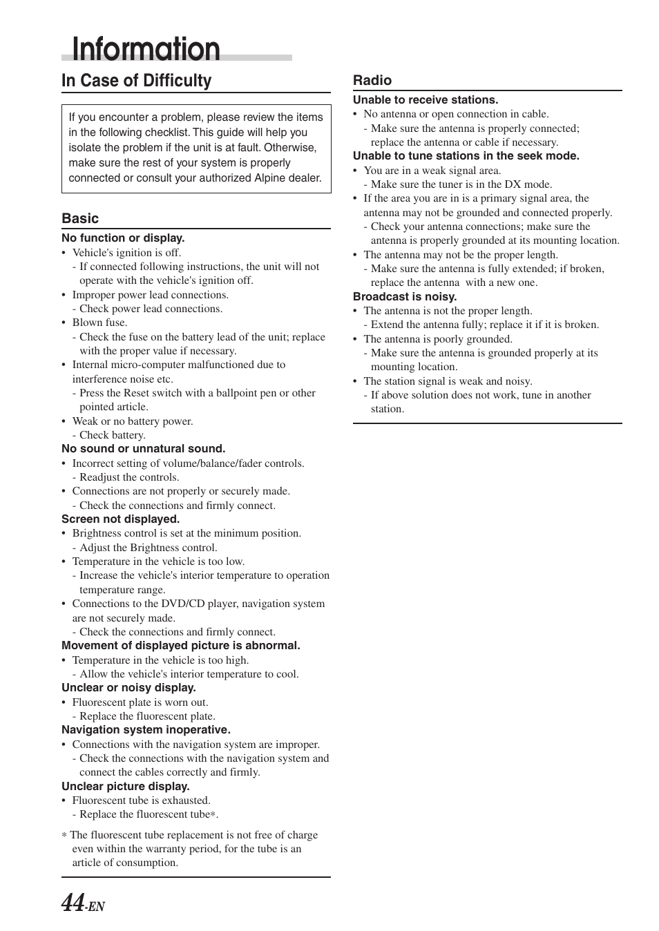 Information | Alpine CVA-1003R User Manual | Page 46 / 58