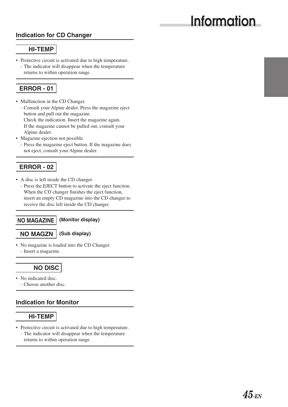 Information | Alpine CVA-1003R User Manual | Page 47 / 58