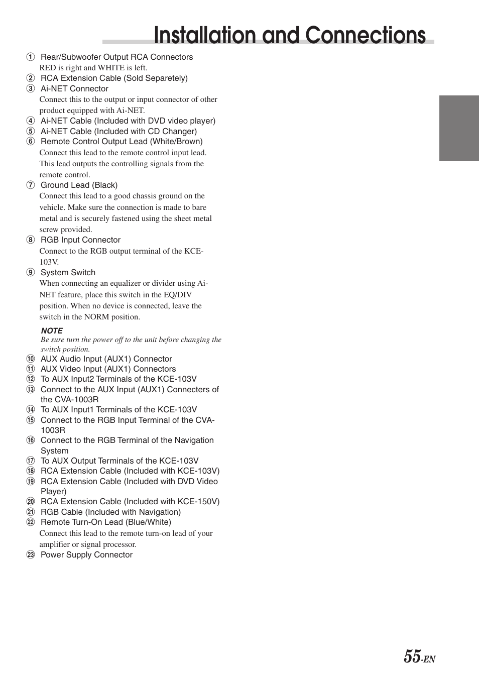 Installation and connections | Alpine CVA-1003R User Manual | Page 57 / 58