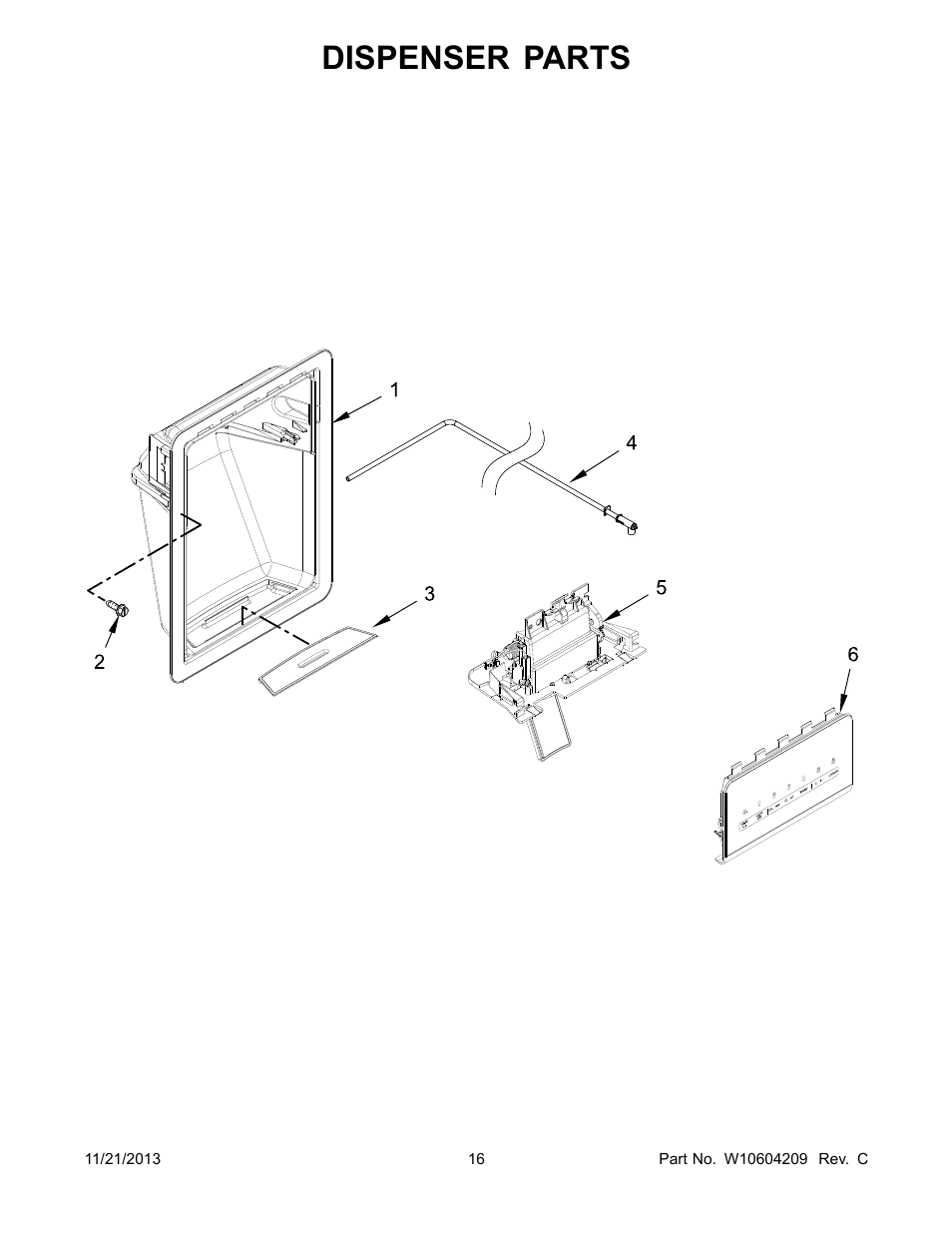 Dispenser, Dispenser parts | Whirlpool WRS325FDAM User Manual | Page 16 / 26