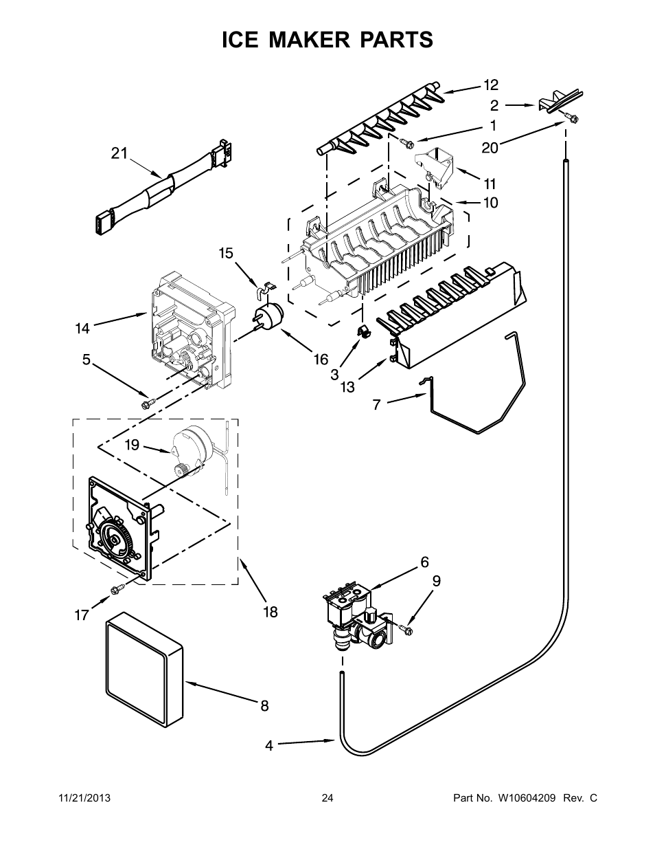 Ice maker, Ice maker parts | Whirlpool WRS325FDAM User Manual | Page 24 / 26