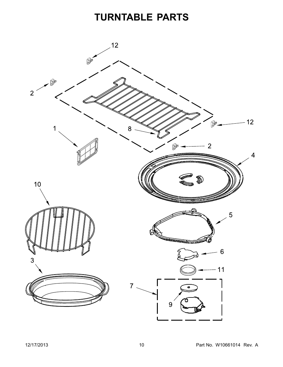 Turntable, Turntable parts | Whirlpool WMH76719CS User Manual | Page 10 / 13