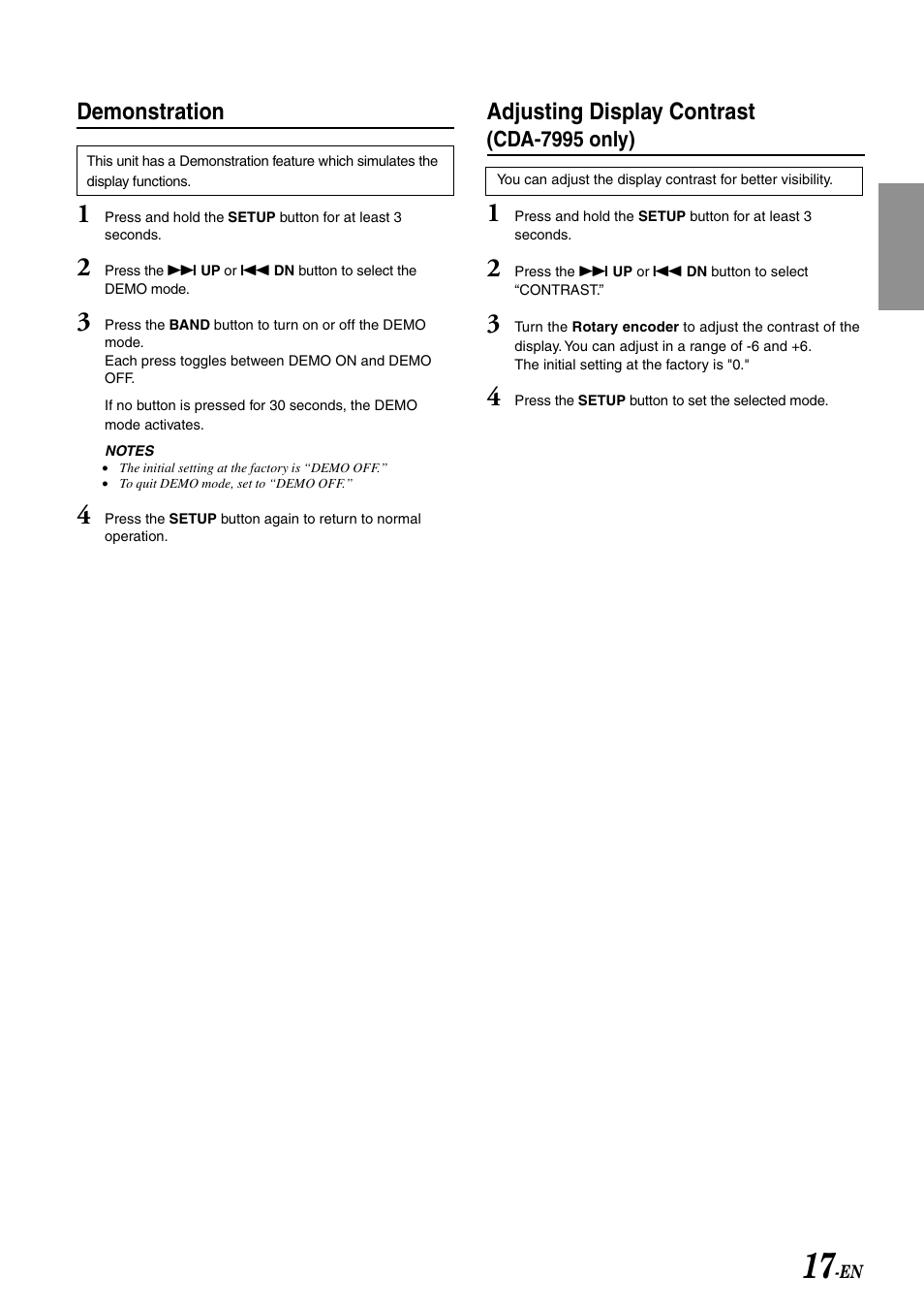 Adjusting display contrast, Demonstration | Alpine CDA-7892 User Manual | Page 19 / 43