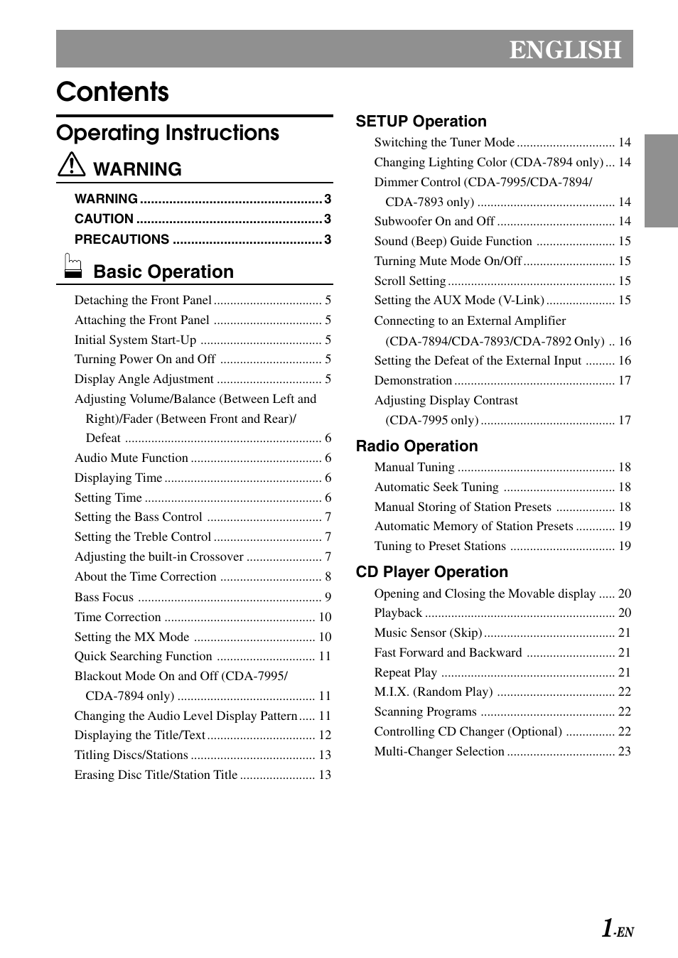 Alpine CDA-7892 User Manual | Page 3 / 43