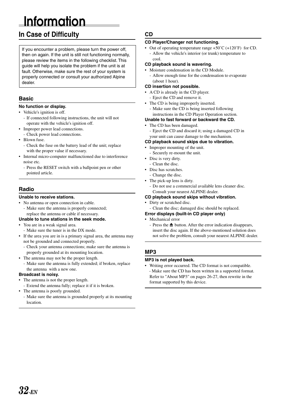Information | Alpine CDA-7892 User Manual | Page 34 / 43