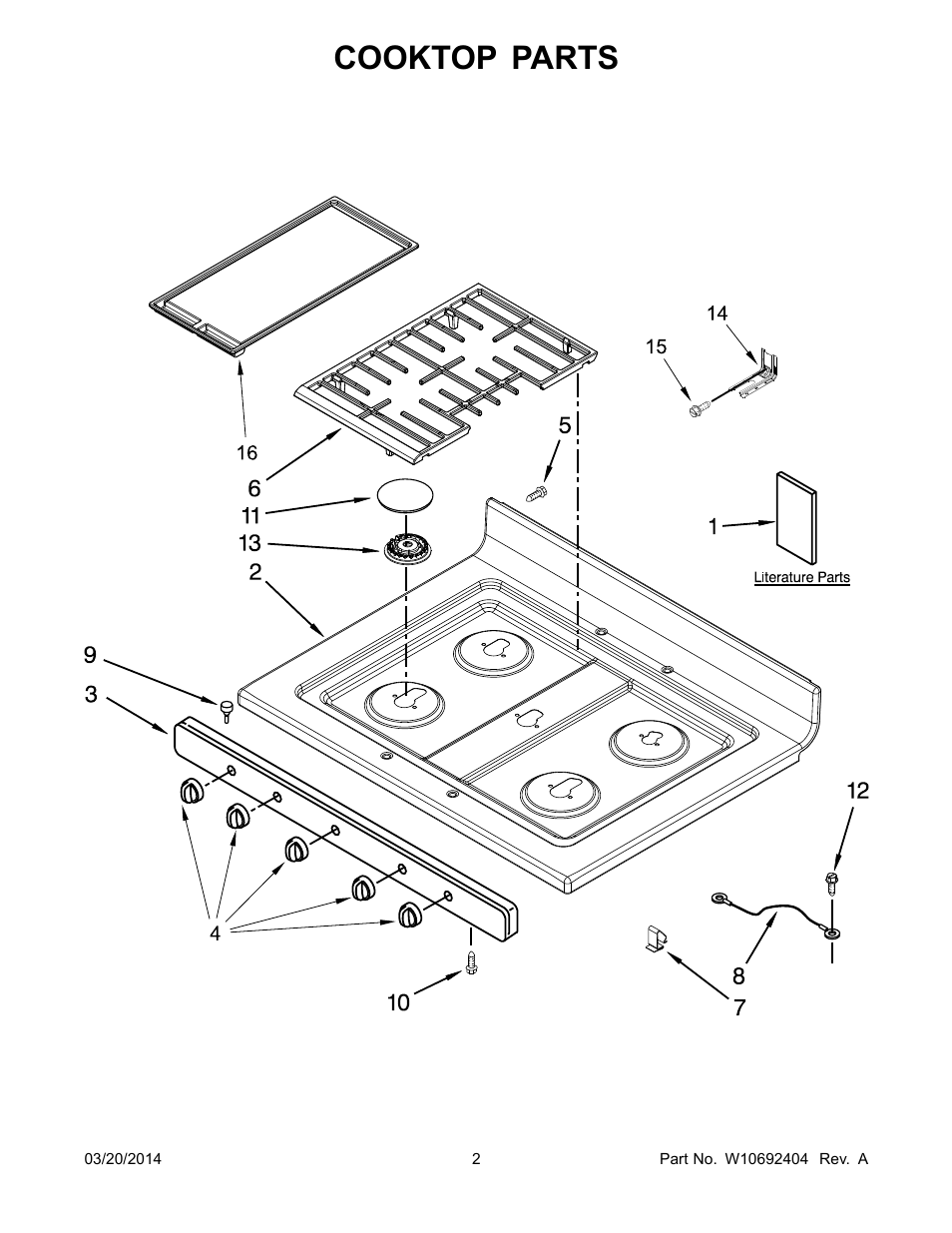 Cooktop parts | Whirlpool WFG505M0BS User Manual | Page 2 / 14