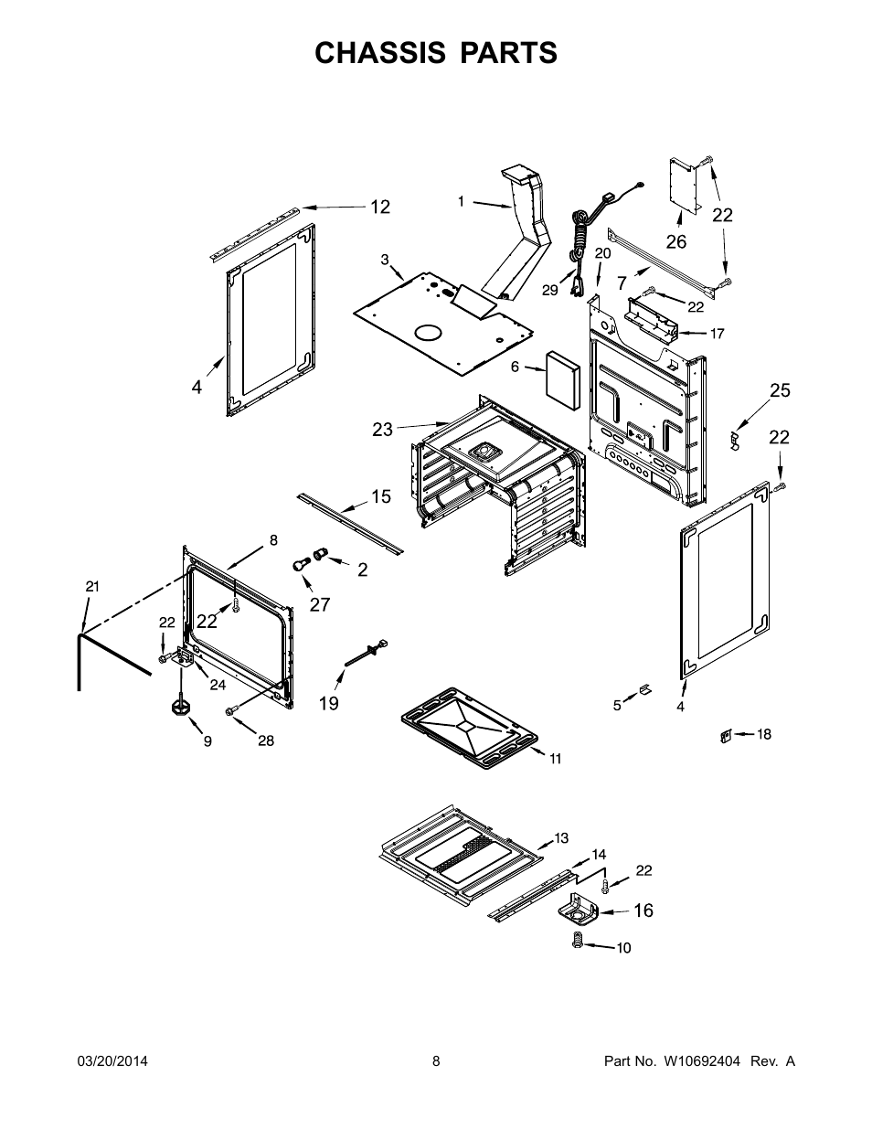 Chassis parts | Whirlpool WFG505M0BS User Manual | Page 8 / 14