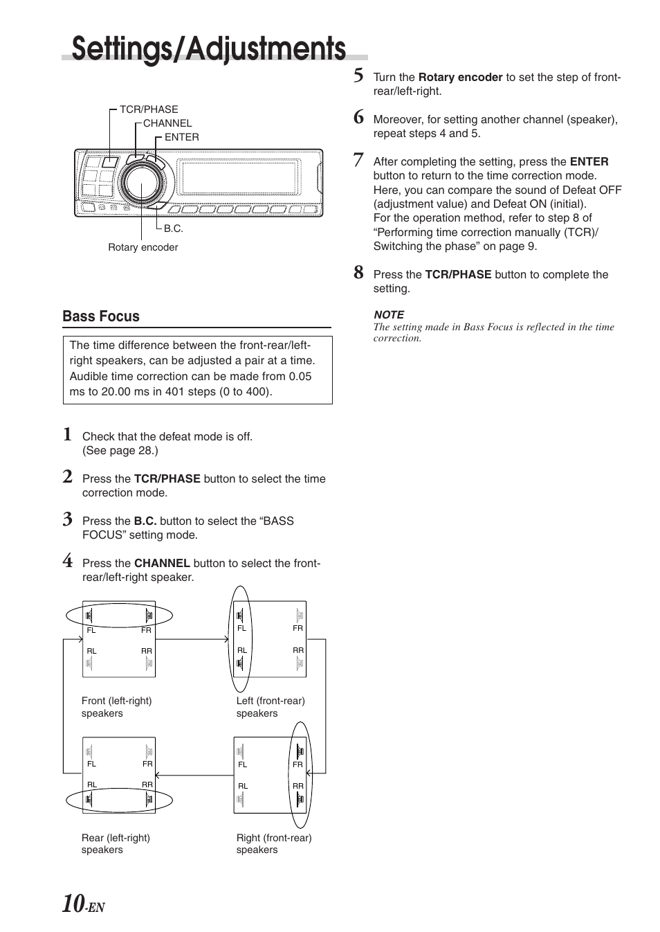 Settings/adjustments, Bass focus | Alpine PXA-H701 User Manual | Page 11 / 49