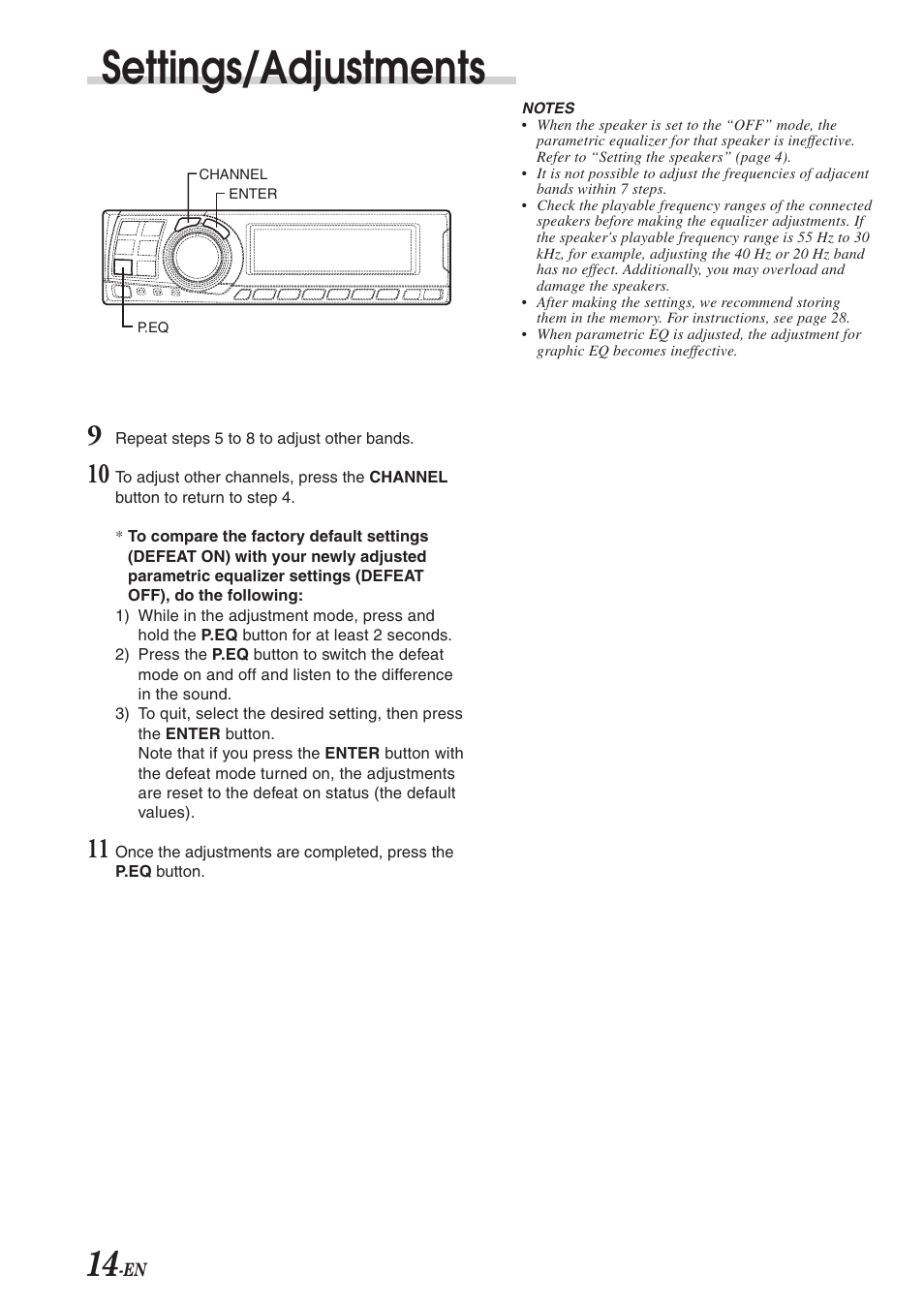 Settings/adjustments | Alpine PXA-H701 User Manual | Page 15 / 49