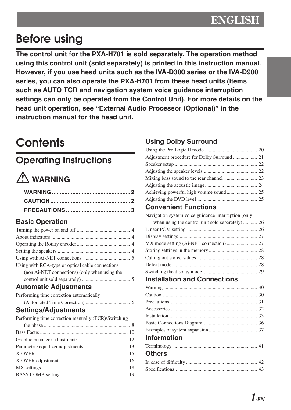 Alpine PXA-H701 User Manual | Page 2 / 49