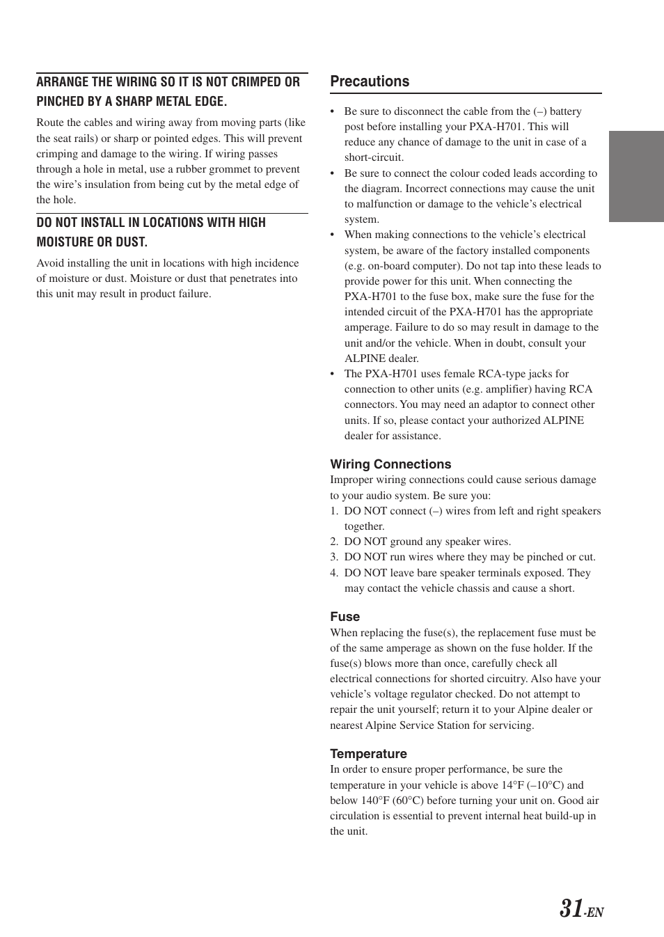Fr es de se it, Precautions | Alpine PXA-H701 User Manual | Page 32 / 49