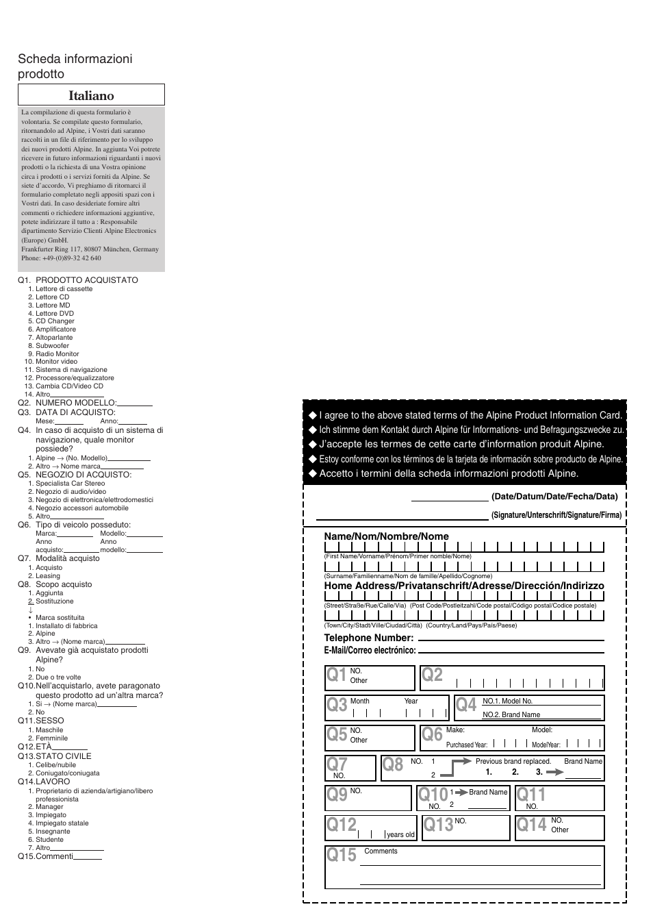 Q2 q5, Q3 q6, Q11 q13 | Scheda informazioni prodotto italiano | Alpine PXA-H701 User Manual | Page 48 / 49