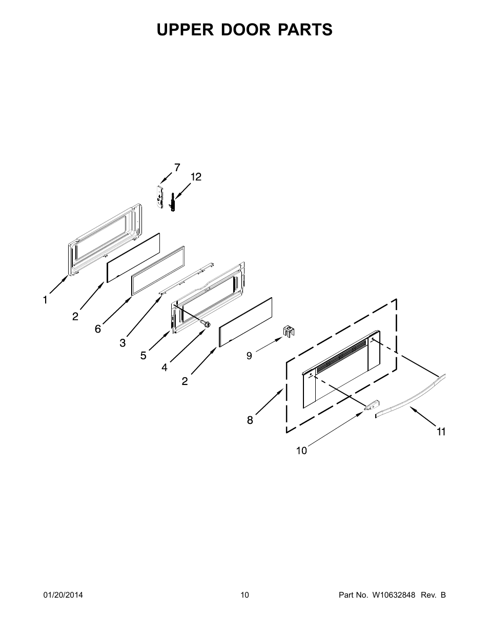 Upper door, Upper door parts | Whirlpool WGE555S0BS User Manual | Page 10 / 14