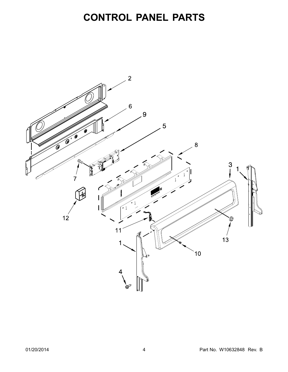 Control panel, Control panel parts | Whirlpool WGE555S0BS User Manual | Page 4 / 14