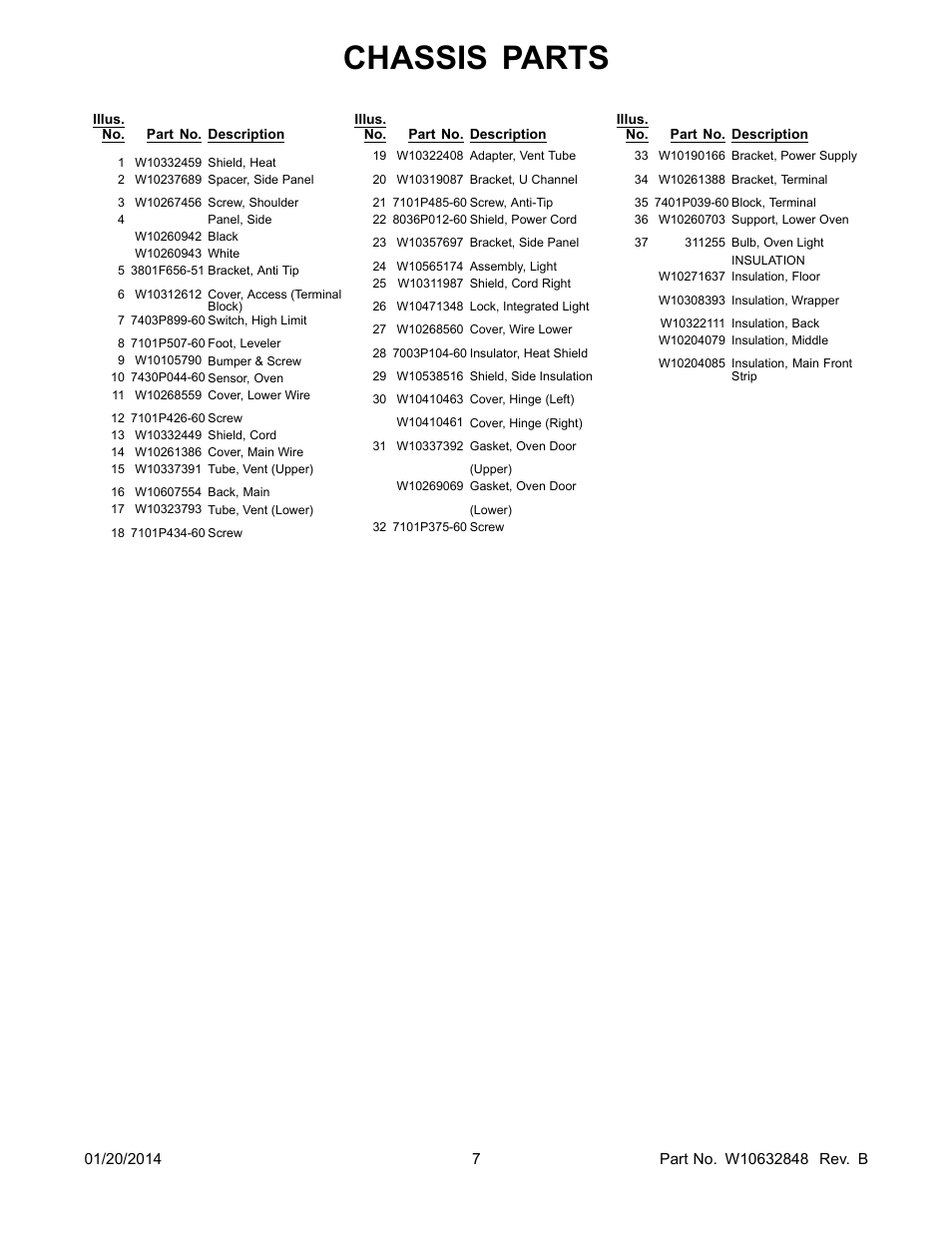 Chassis parts | Whirlpool WGE555S0BS User Manual | Page 7 / 14