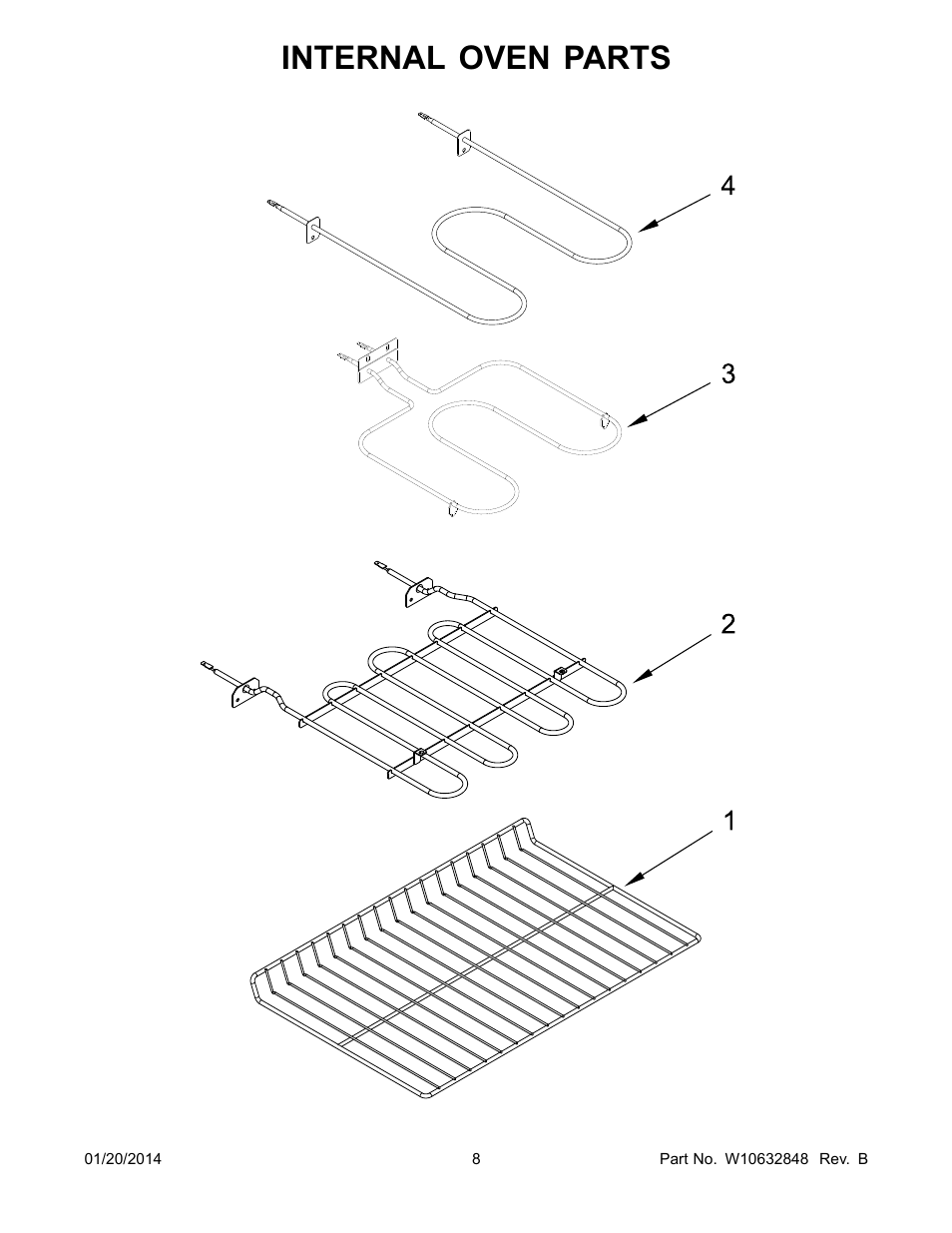 Internal oven, Internal oven parts | Whirlpool WGE555S0BS User Manual | Page 8 / 14