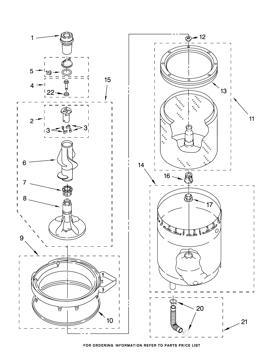 Agitator, basket and tub, Agitator, basket and tub parts | Whirlpool WGT3300XQ User Manual | Page 15 / 22