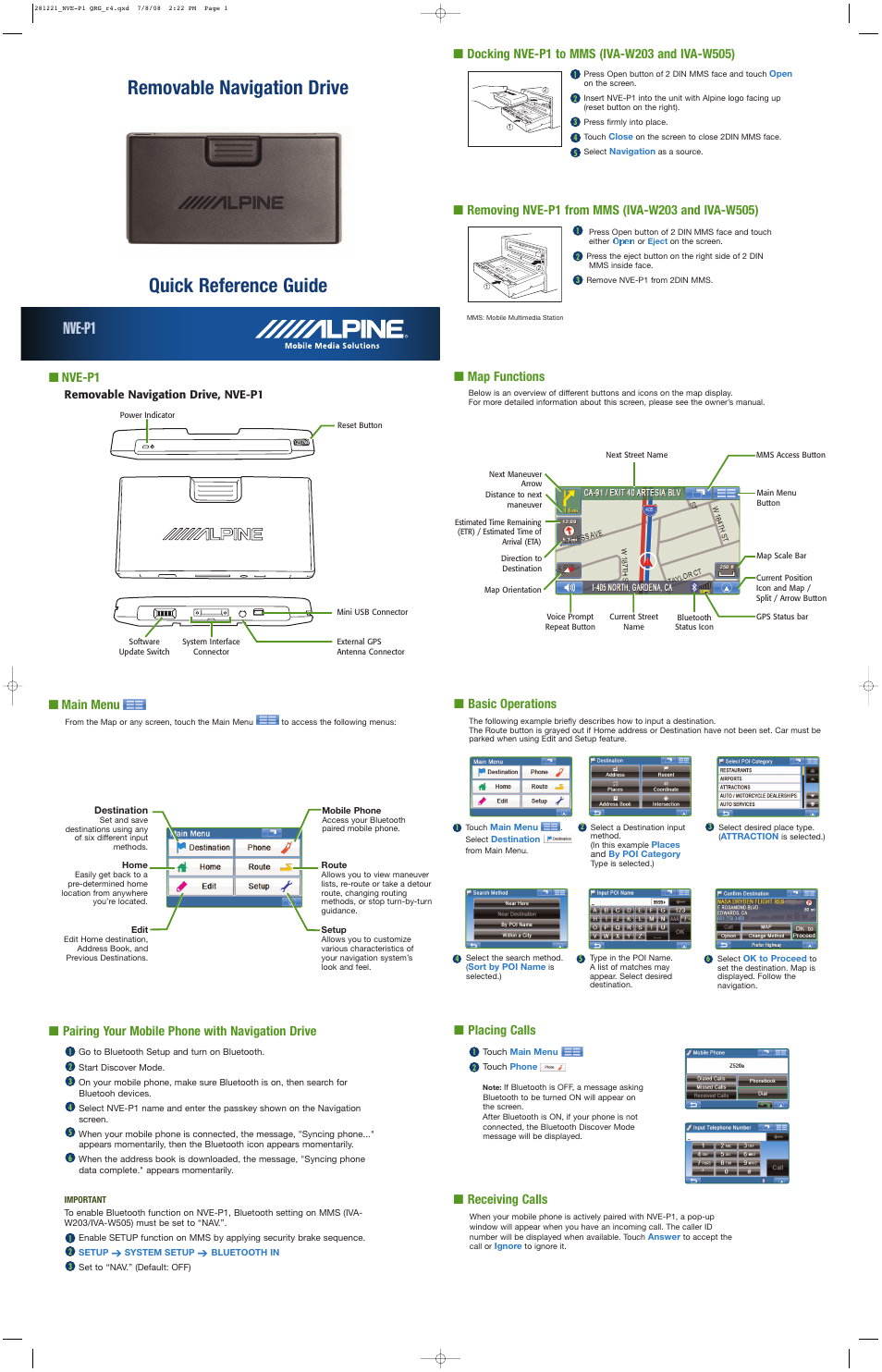 Alpine NVE-P1 User Manual | 1 page