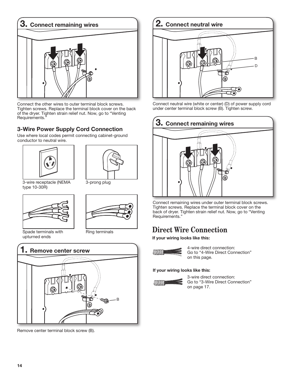 Direct wire connection | Whirlpool WED7500VW User Manual | Page 14 / 24