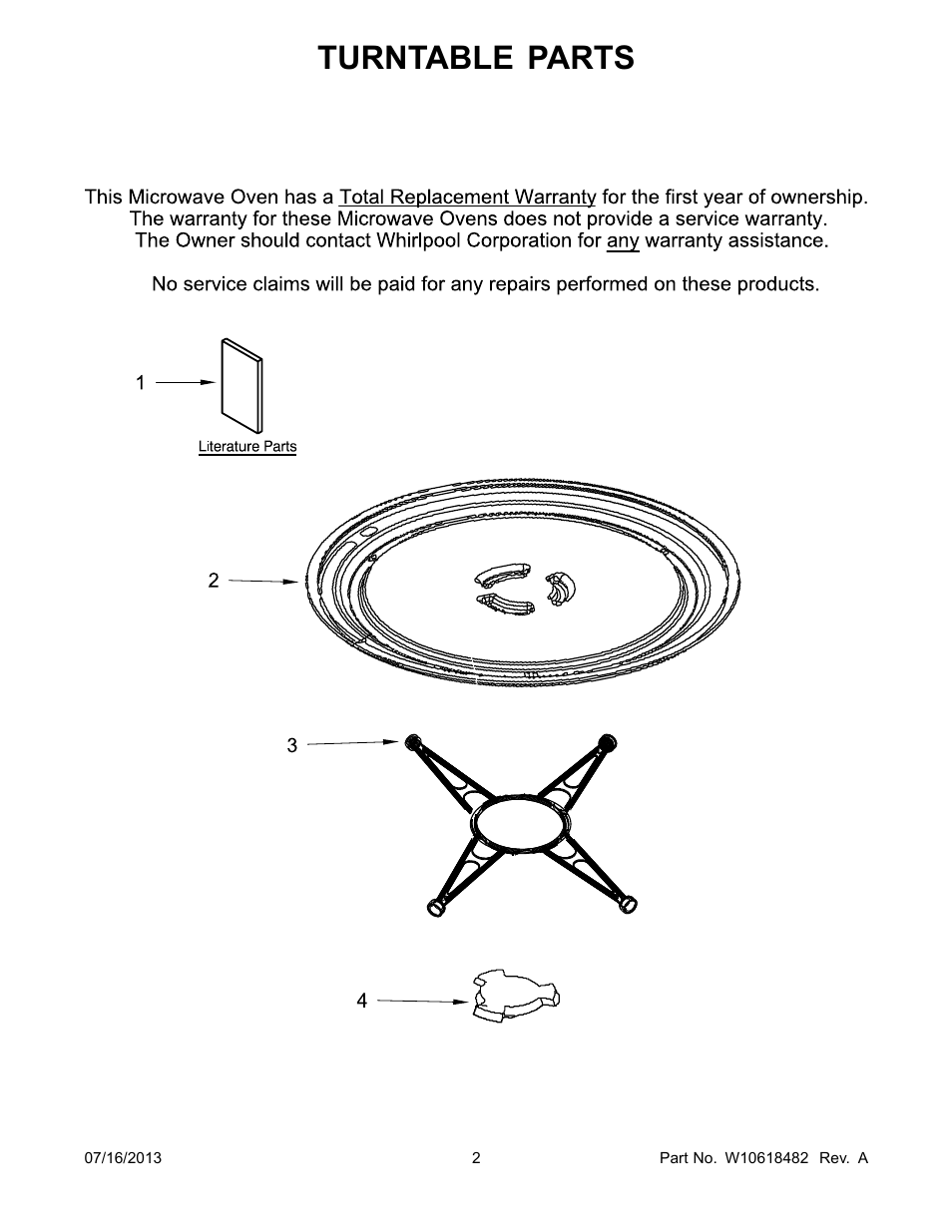 Turntable parts | Whirlpool WMC20005YD User Manual | Page 2 / 3