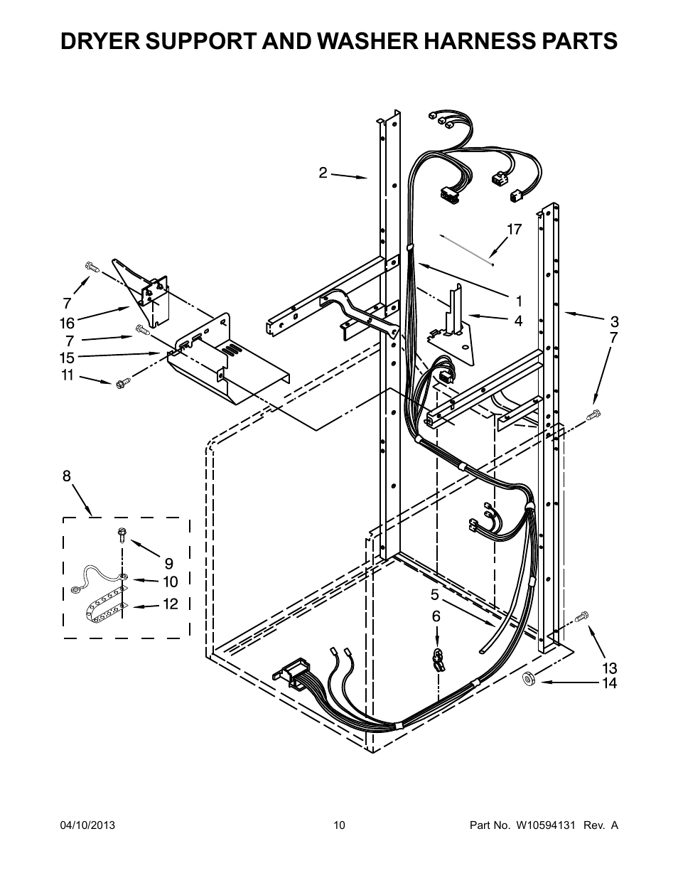 Dryer support and washer harness, Dryer support and washer harness parts | Whirlpool WET3300XQ User Manual | Page 10 / 28