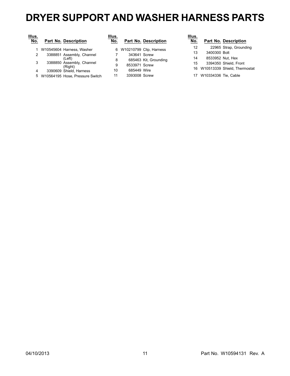 Dryer support and washer harness parts | Whirlpool WET3300XQ User Manual | Page 11 / 28