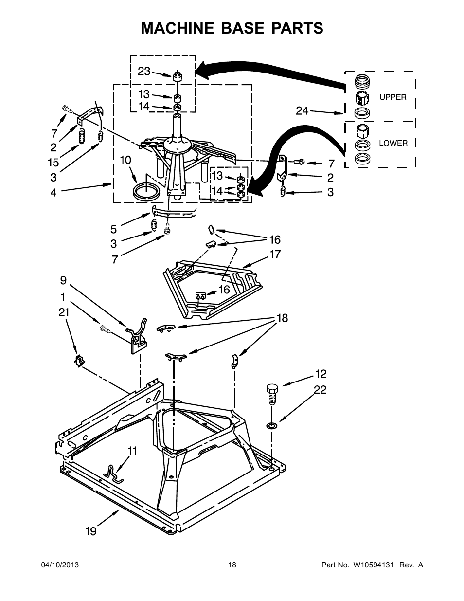 Machine base, Machine base parts | Whirlpool WET3300XQ User Manual | Page 18 / 28