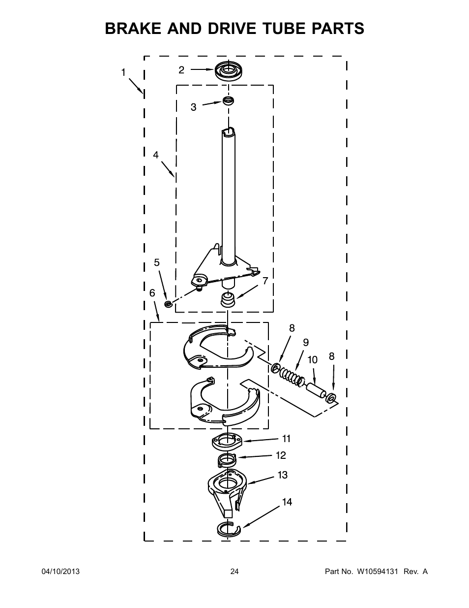 Brake and drive tube, Brake and drive tube parts | Whirlpool WET3300XQ User Manual | Page 24 / 28