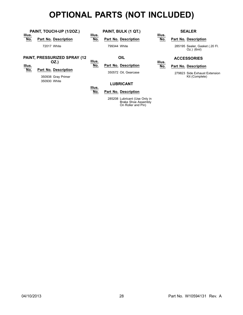 Optional, Optional parts (not included) | Whirlpool WET3300XQ User Manual | Page 28 / 28