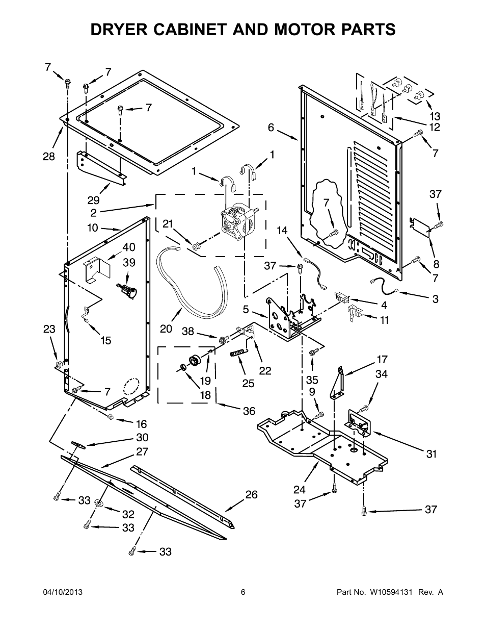 Dryer cabinet and motor, Dryer cabinet and motor parts | Whirlpool WET3300XQ User Manual | Page 6 / 28