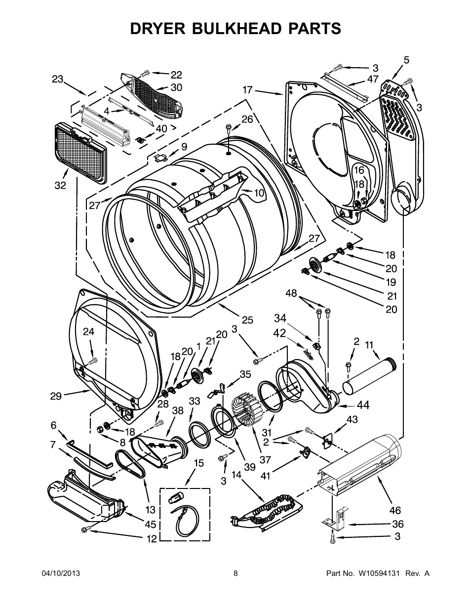 Dryer bulkhead, Dryer bulkhead parts | Whirlpool WET3300XQ User Manual | Page 8 / 28