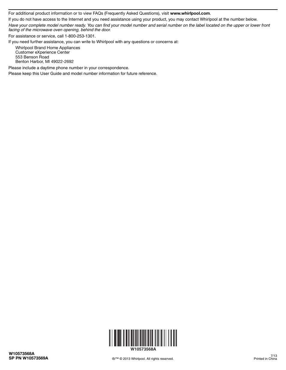 Whirlpool WMH76719CS User Manual | Page 8 / 8