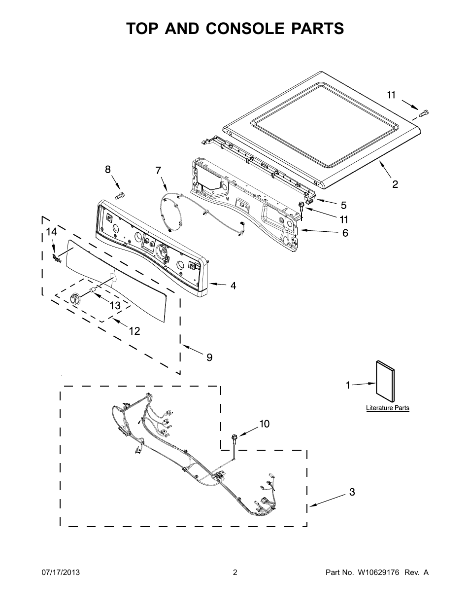 Top and console, Top and console parts | Whirlpool WGD71HEBW User Manual | Page 2 / 12