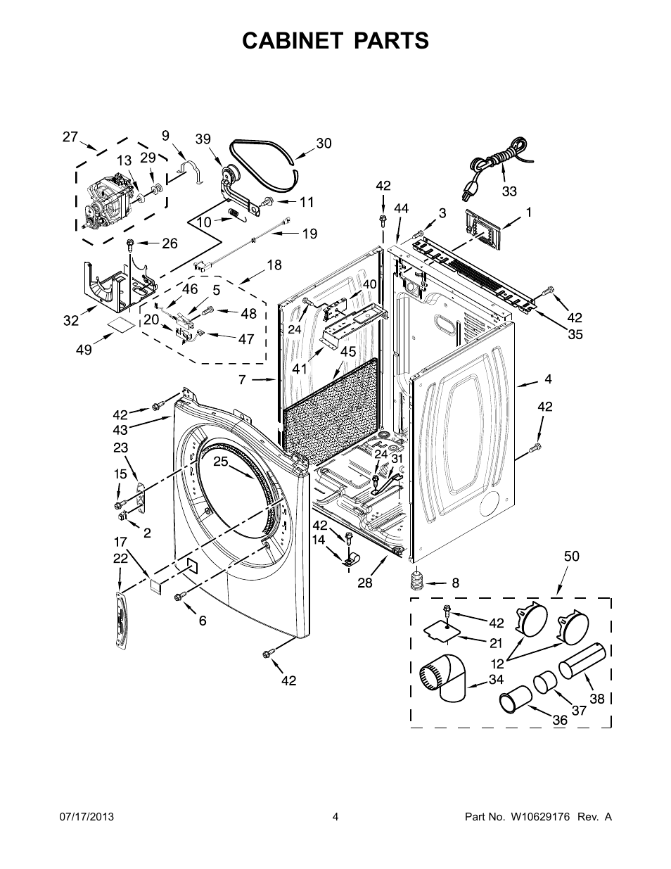 Cabinet, Cabinet parts | Whirlpool WGD71HEBW User Manual | Page 4 / 12