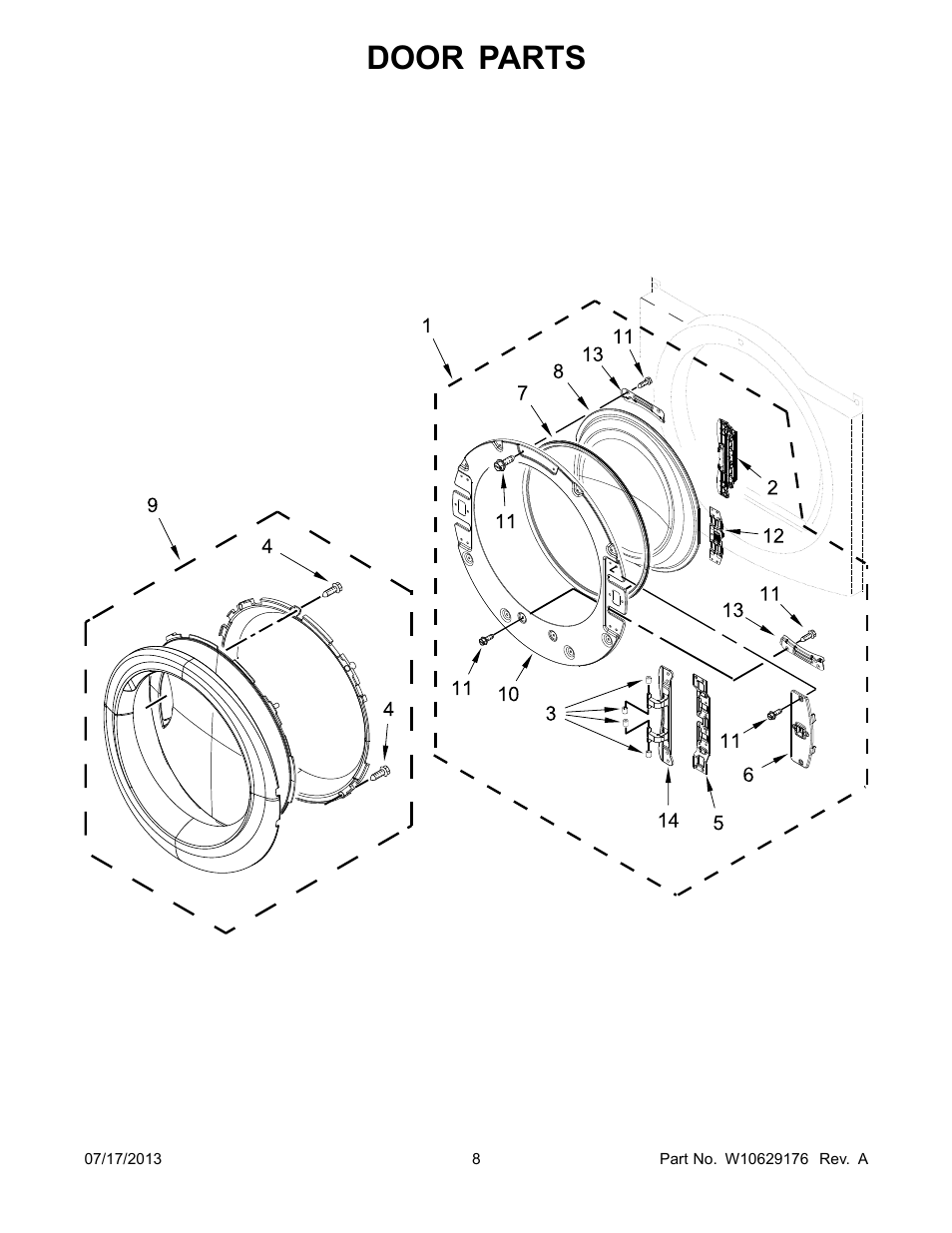 Door, Door parts | Whirlpool WGD71HEBW User Manual | Page 8 / 12