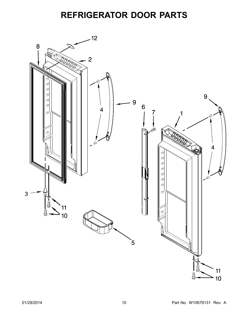 Refrigerator door, Refrigerator door parts | Whirlpool WRF535SWBM User Manual | Page 10 / 18