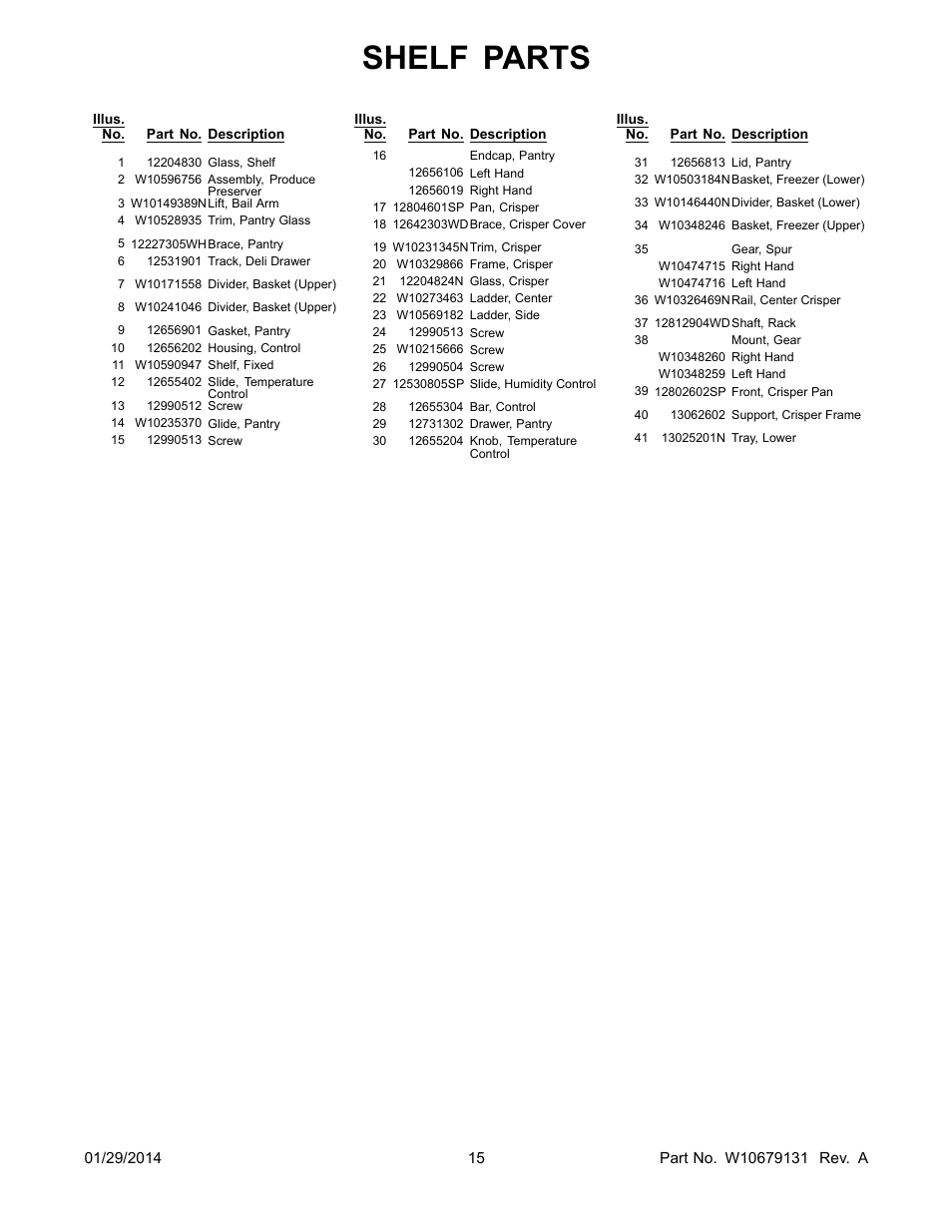 Shelf parts | Whirlpool WRF535SWBM User Manual | Page 15 / 18
