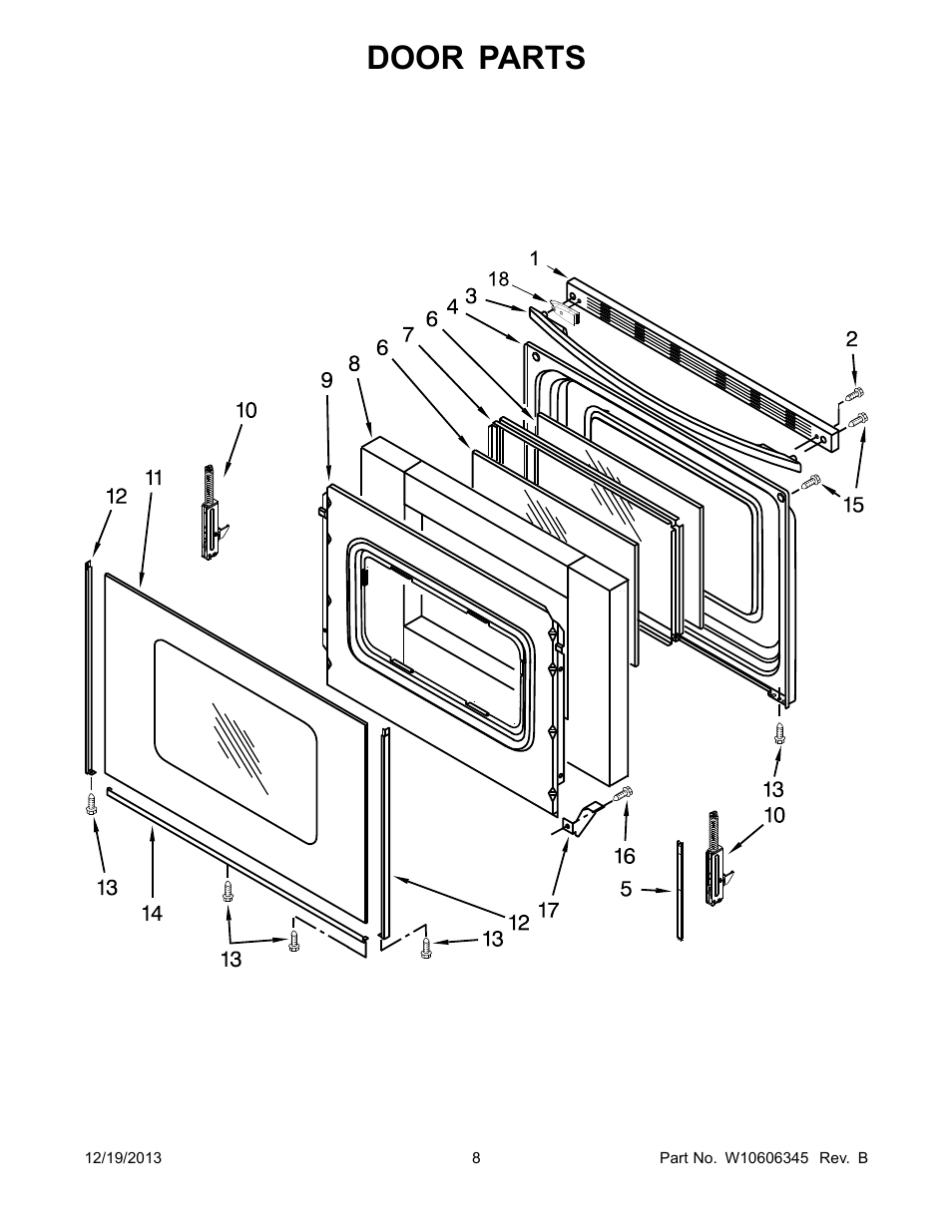 Door, Door parts | Whirlpool WFE524CLBS User Manual | Page 8 / 12