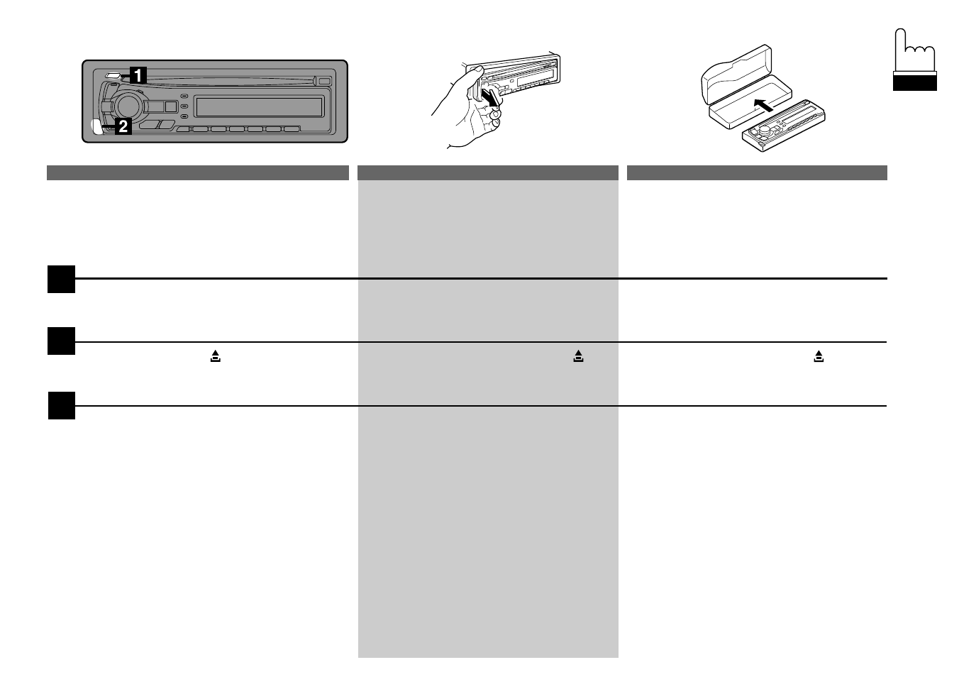 Extracción del panel frontal, Retrait du panneau avant, Detaching the front panel | Alpine CDA-7944R User Manual | Page 14 / 88