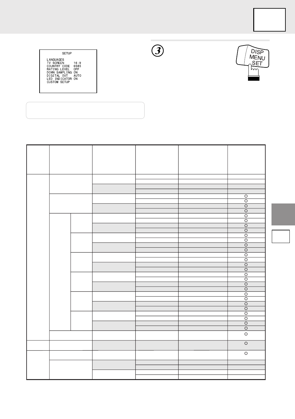 Set up, Changing the digital output setting, Press “set” for at least 2 seconds | Audio output/optical digital audio output, Displays the setting contents | Alpine DVD/VIDEO CD/ DVA-5205E User Manual | Page 33 / 72