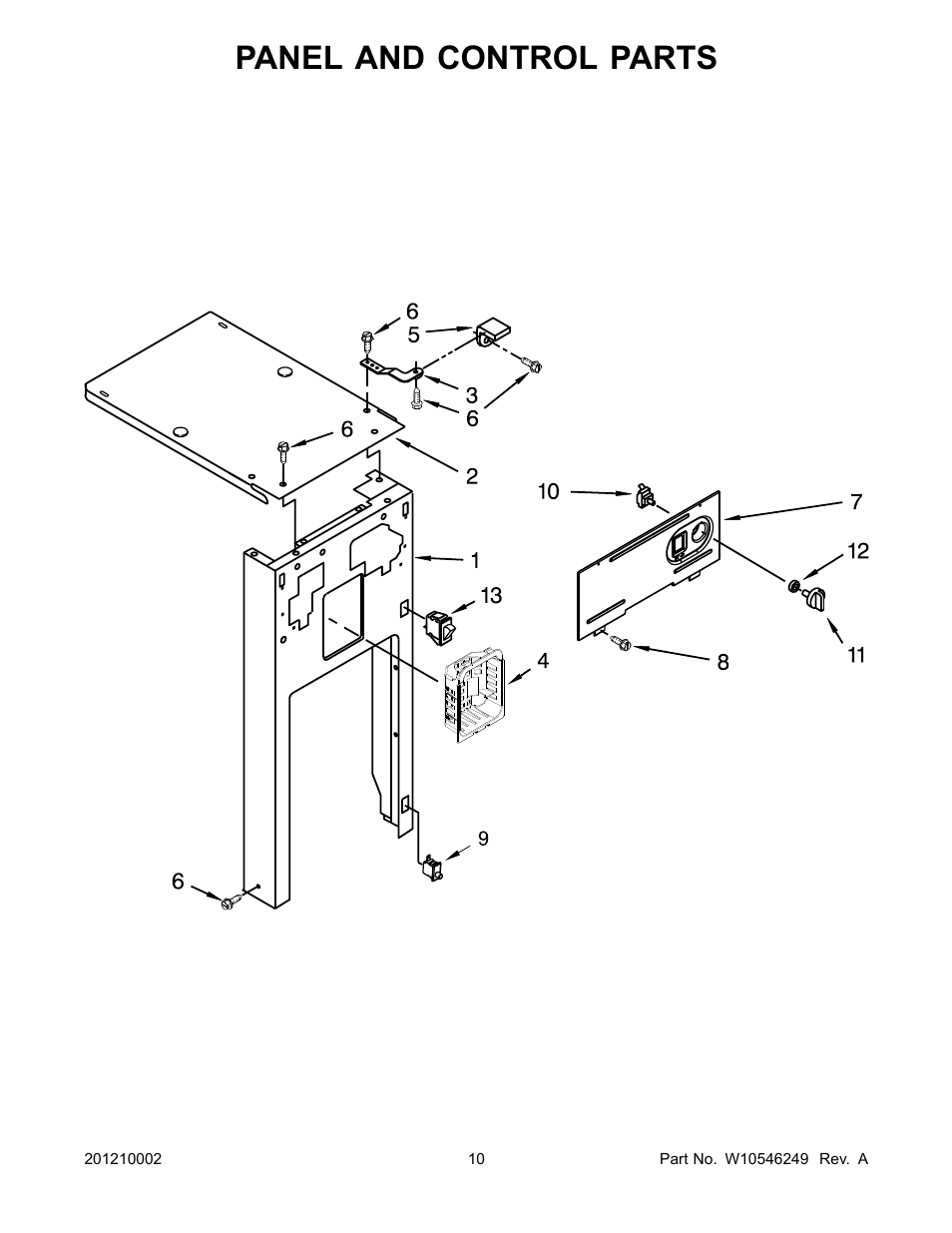 Panel and control, Panel and control parts | Whirlpool TU950QPXS User Manual | Page 10 / 13