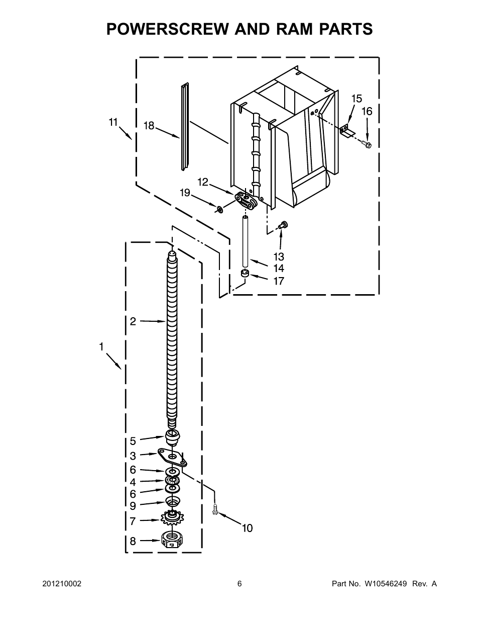 Powerscrew and ram, Powerscrew and ram parts | Whirlpool TU950QPXS User Manual | Page 6 / 13