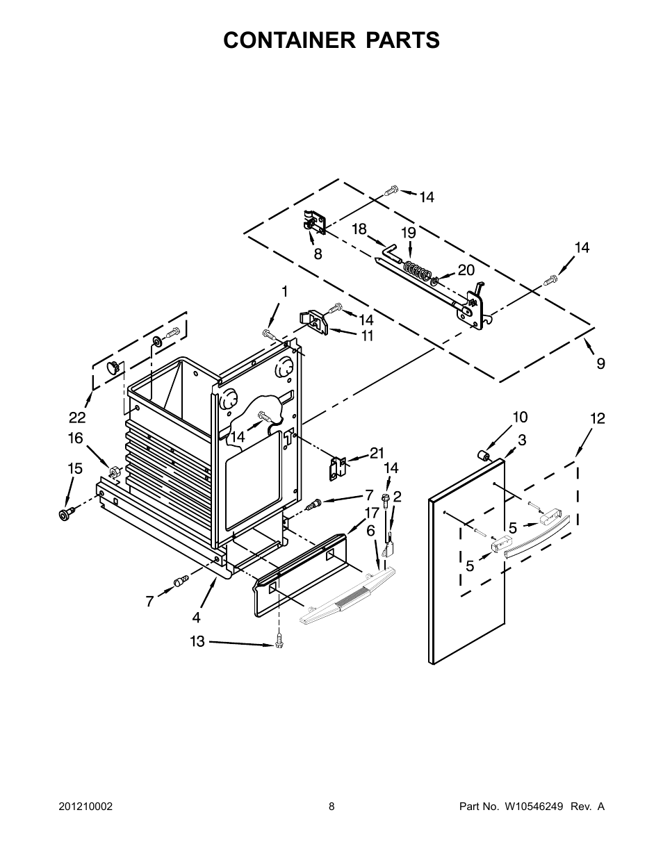 Container, Container parts | Whirlpool TU950QPXS User Manual | Page 8 / 13